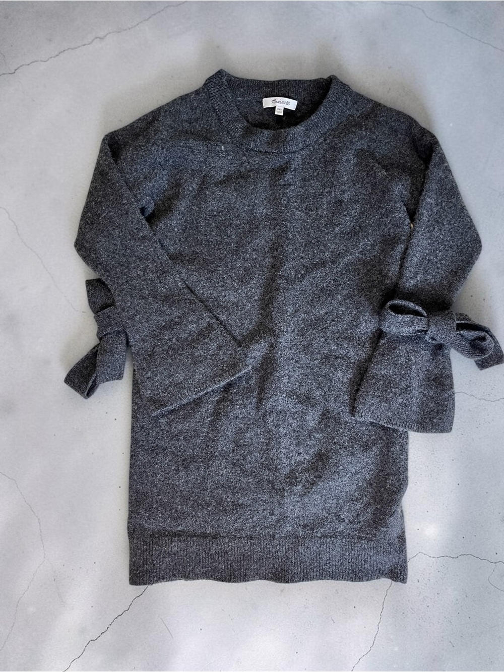 Madewell Charcoal Gray Crewneck Sweater with Bow-Tie Sleeves